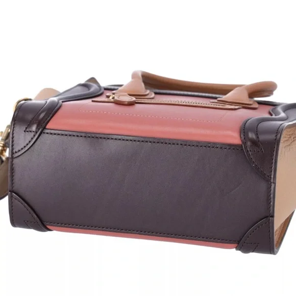 CELINE Luggage Nano Shopper Tote Handbag Pink Beige  Light Brown Colorblock - Picture 11 of 14